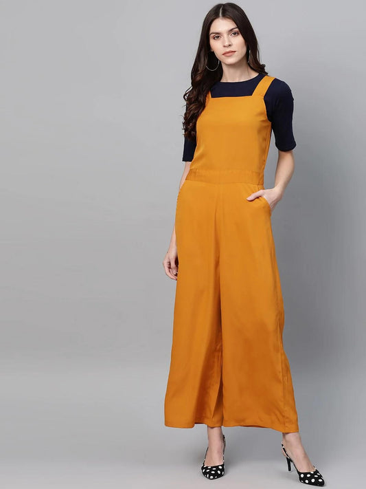 PANNKH Mustard -Navy Blue Solid Jumpsuit With Contrast Top