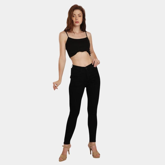 Attire Lab Women's Solid High Waist Skinny Jeans -Black