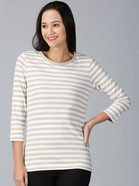 Cotton Stripe Round Neck Casual T-Shirt