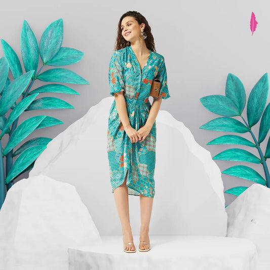 PANNKH Green Printed Dhoti Dress