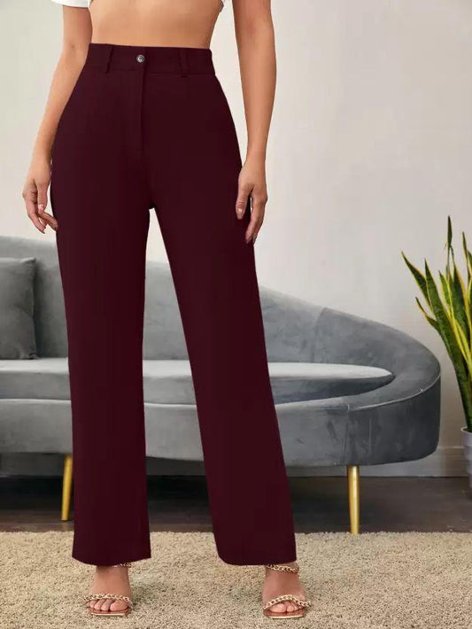 Elegant Maroon Lycra Solid Trousers