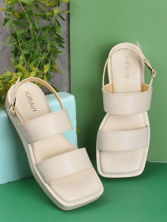 Back Closed Buckle White Sandals