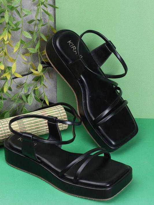 Front Double Strap Black Sandals