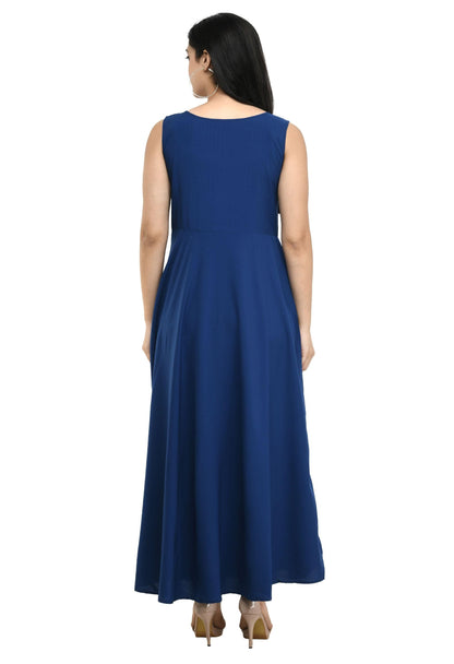 Oceanista Women's Crepe Embellished Partywear Navy Blue Maxi Dress